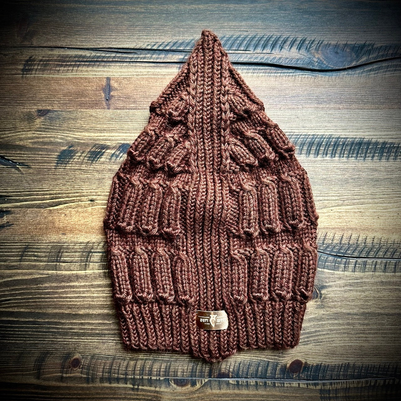 Handmade knitted willow brown beanie