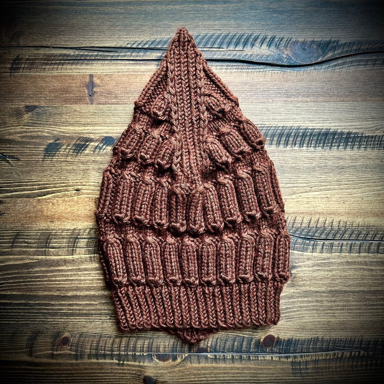 Handmade knitted willow brown beanie