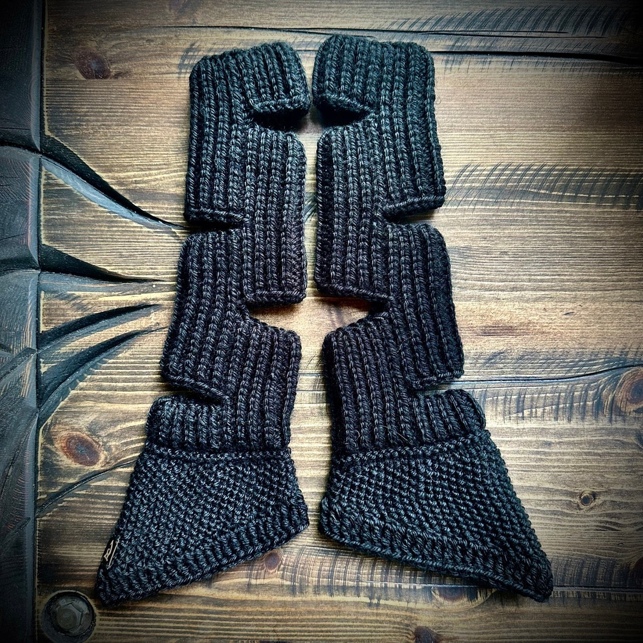 Handmade knitted shadow black arm warmers