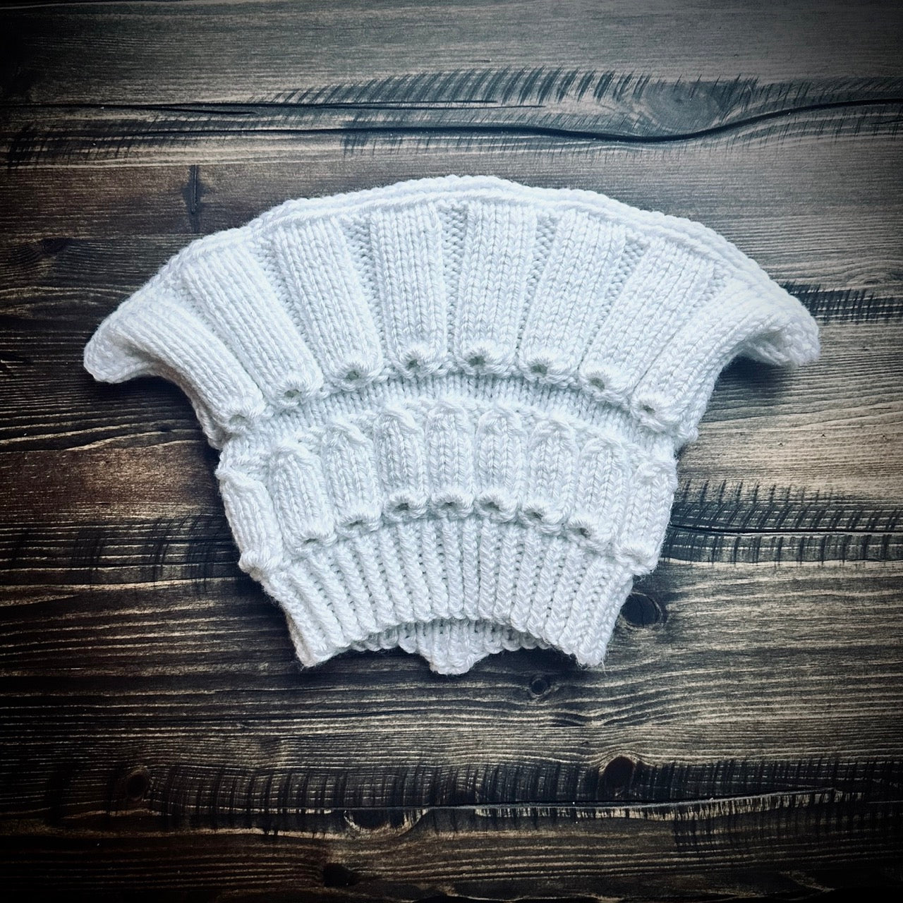 Handmade knitted winter white beanie