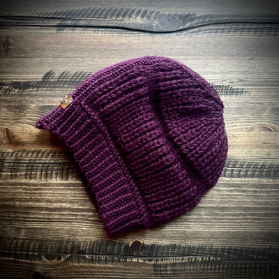 Handmade knitted imperial purple beanie