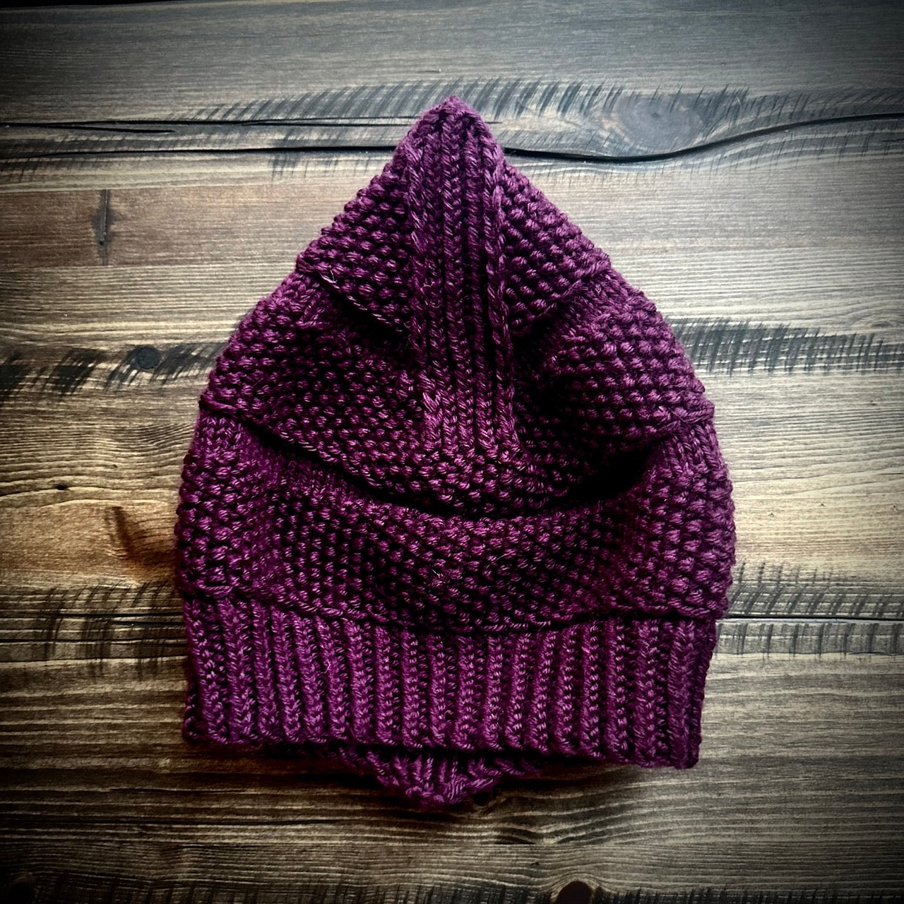 Handmade knitted imperial purple beanie