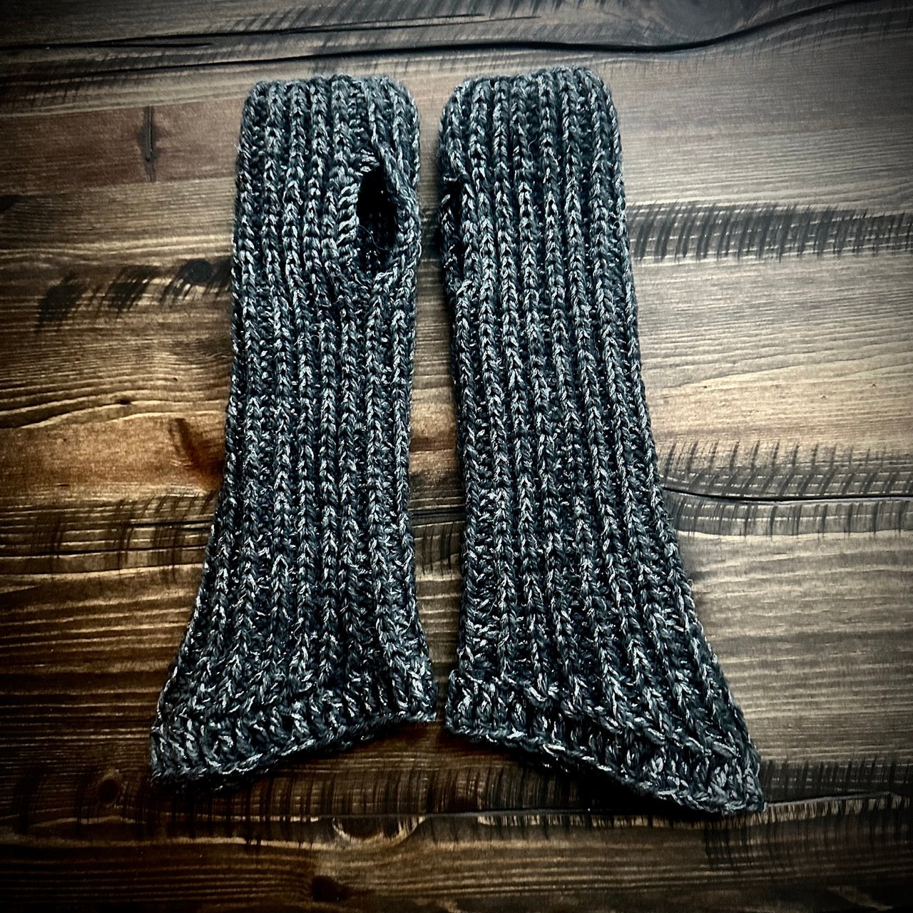 Handmade knitted glowing grey arm warmers