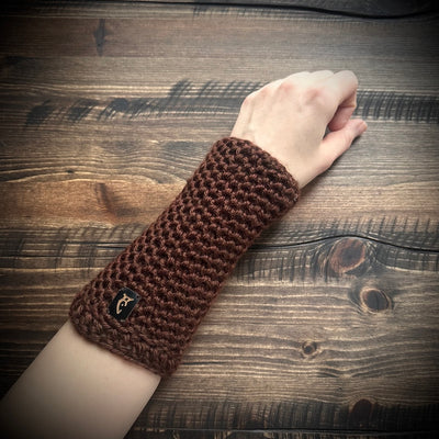 handmade knitted earthy brown wrist warmers