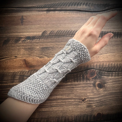 handmade knitted sparkling grey wrist warmers