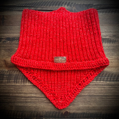 handmade knitted sparkling red cowl