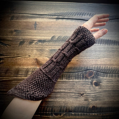 Handmade knitted earthy brown arm warmers