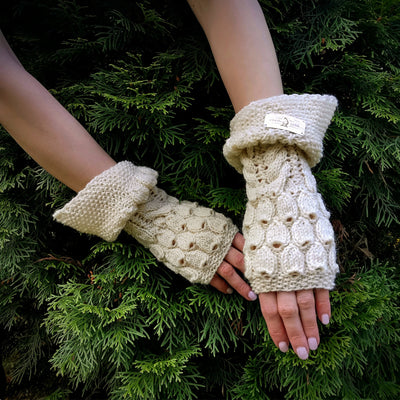 Handmade knitted deep ivory arm warmers