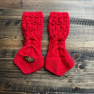 Handmade knitted yuletide red wrist warmers