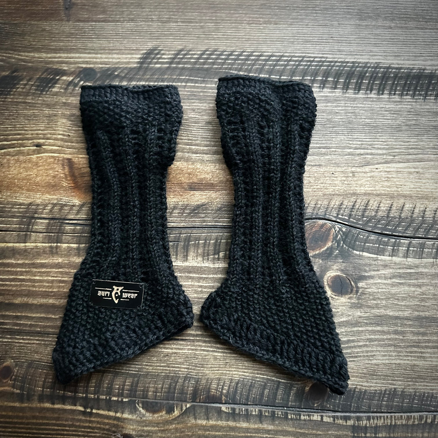 Handmade knitted pitch black wrist warmers