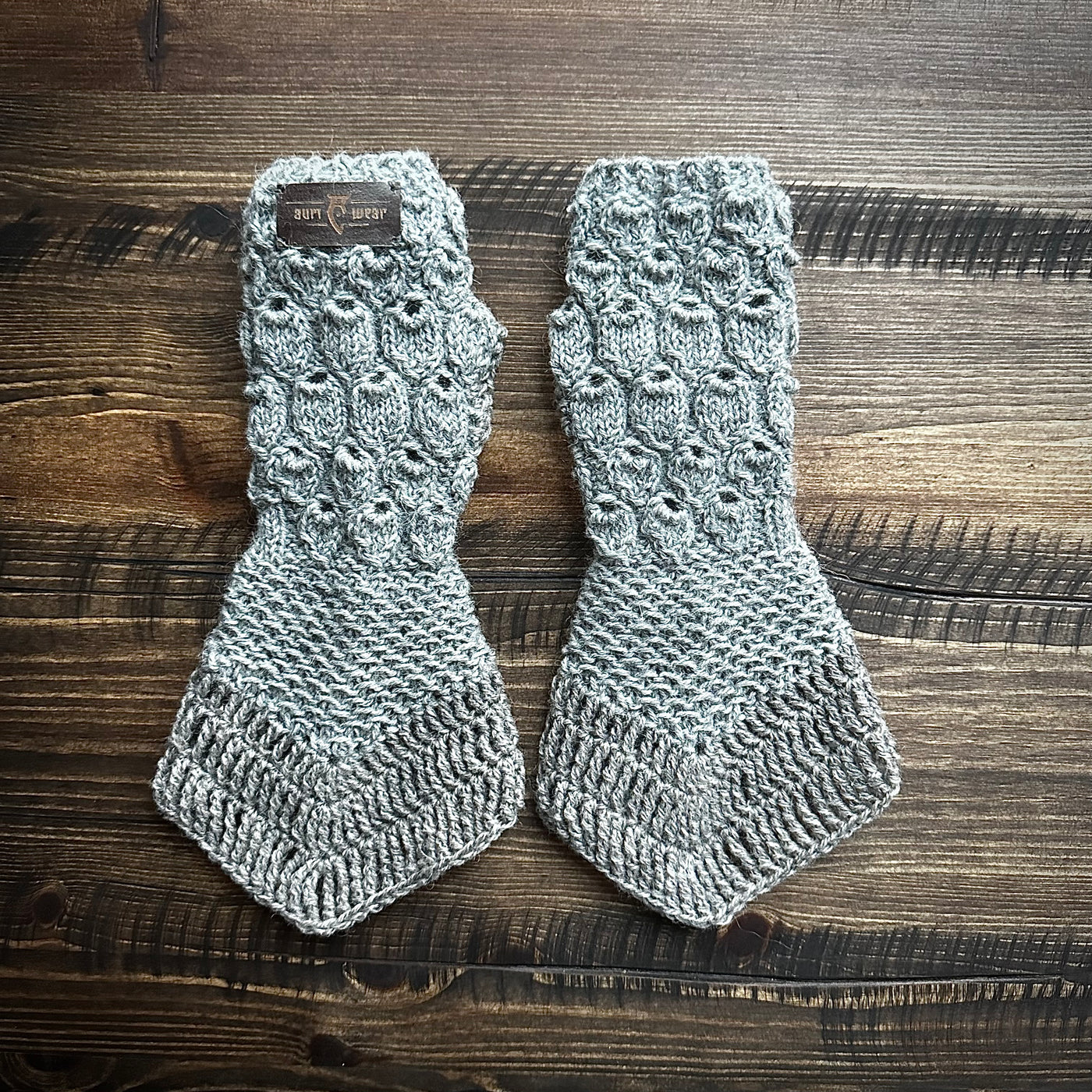 Handmade knitted stone grey wrist warmers