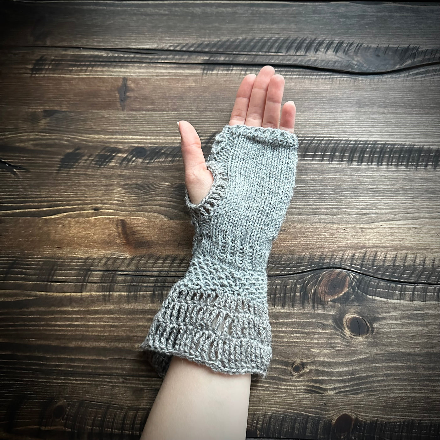 Handmade knitted stone grey wrist warmers
