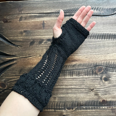 Handmade knitted shadow black arm warmers