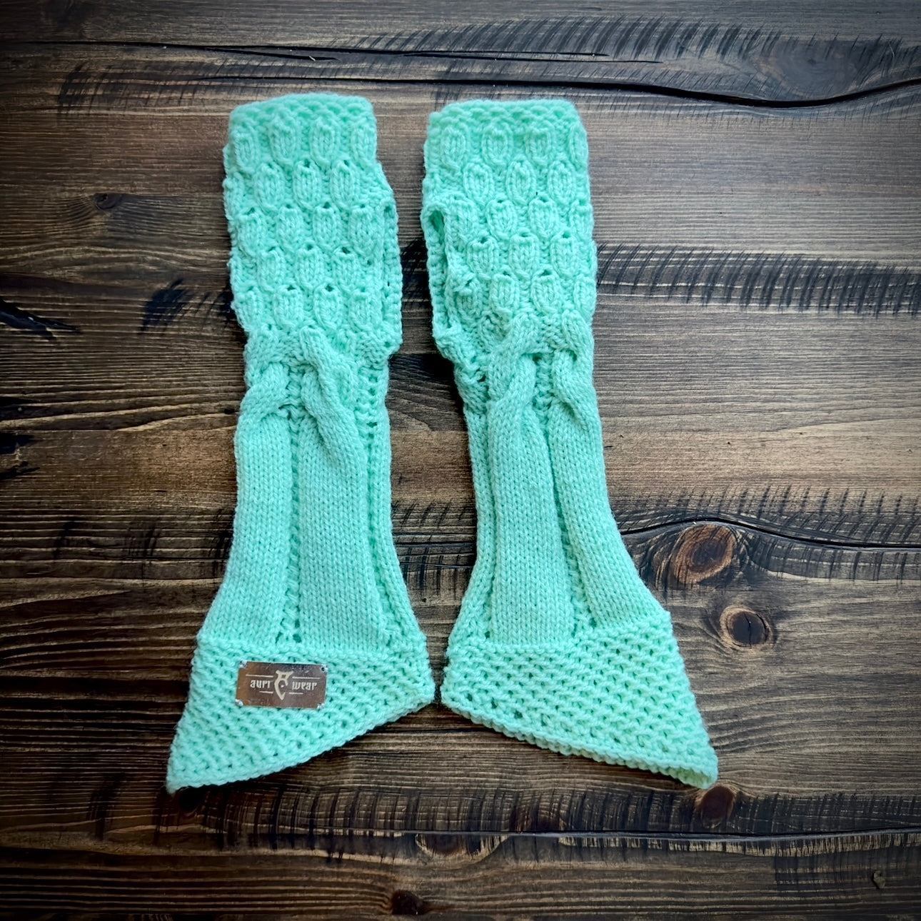 Handmade knitted sweet mint arm warmers