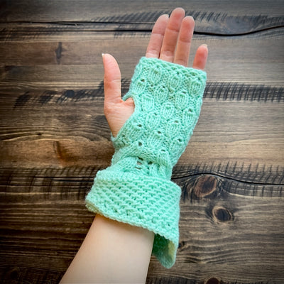 Handmade knitted sweet mint arm warmers
