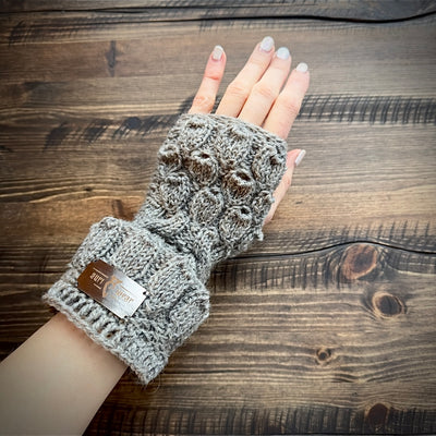 Handmade knitted nature grey arm warmers