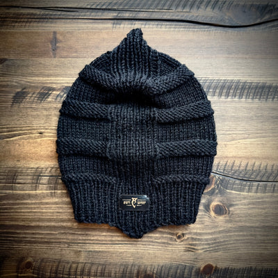 Handmade knitted sparkling black beanie