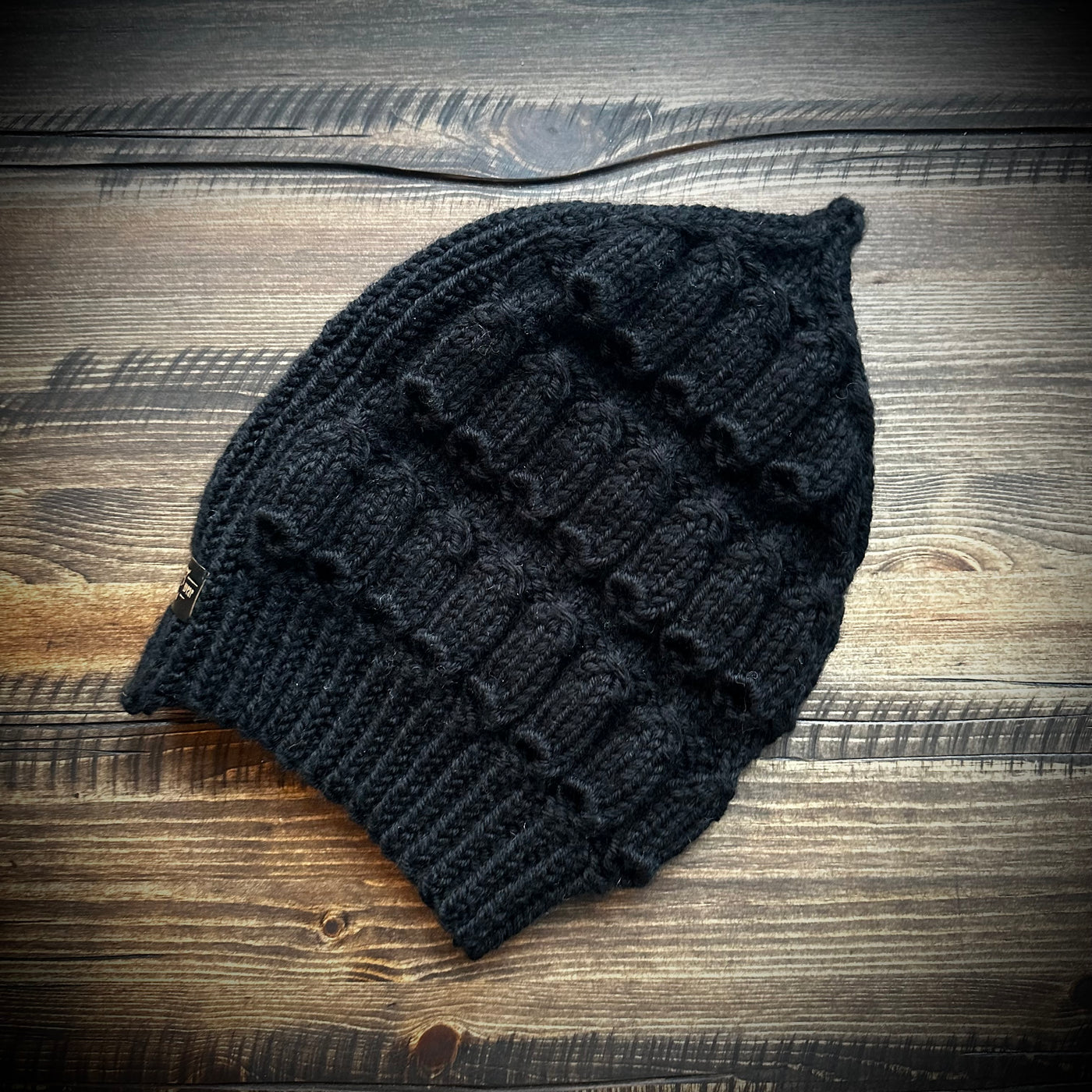 Handmade knitted midnight black beanie