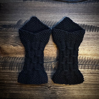 Handmade knitted shadow black wrist warmers