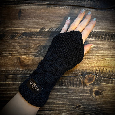 Handmade knitted shadow black wrist warmers