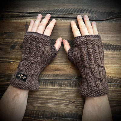 Handmade knitted earthy brown wrist warmers