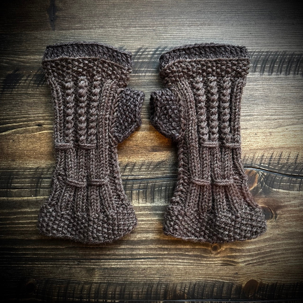 Handmade knitted earthy brown wrist warmers