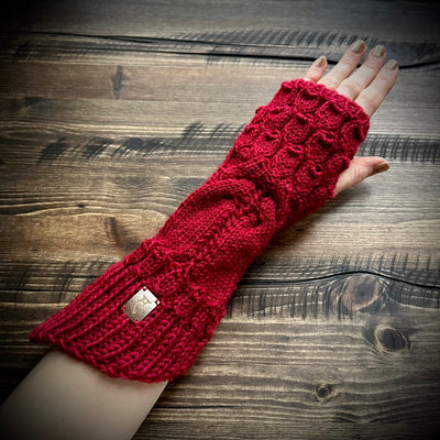Handmade knitted cardinal red arm warmers