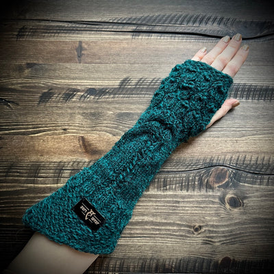 Handmade knitted dark turquioise arm warmers