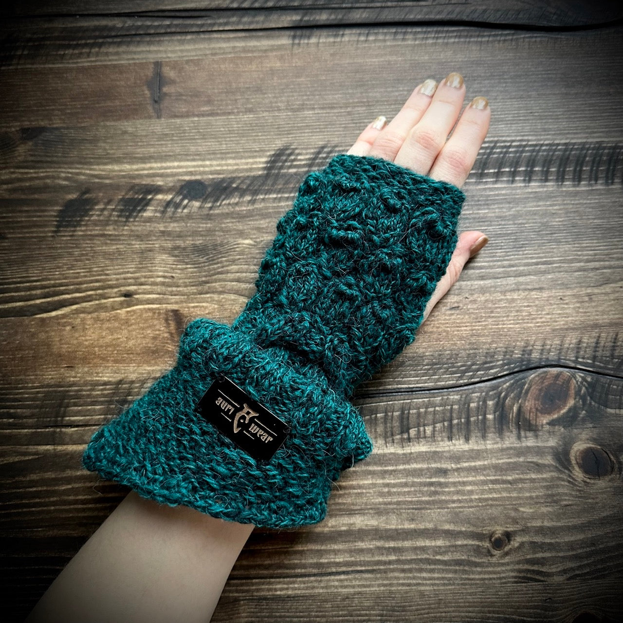 Handmade knitted dark turquioise arm warmers