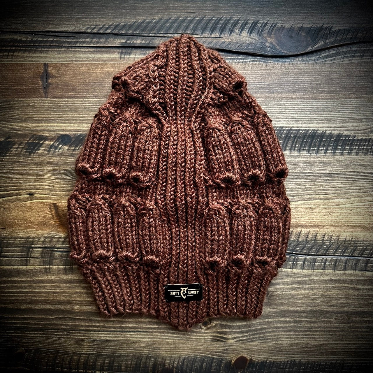Handmade knitted autumn brown beanie