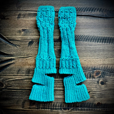 Handmade knitted bright aqua arm warmers