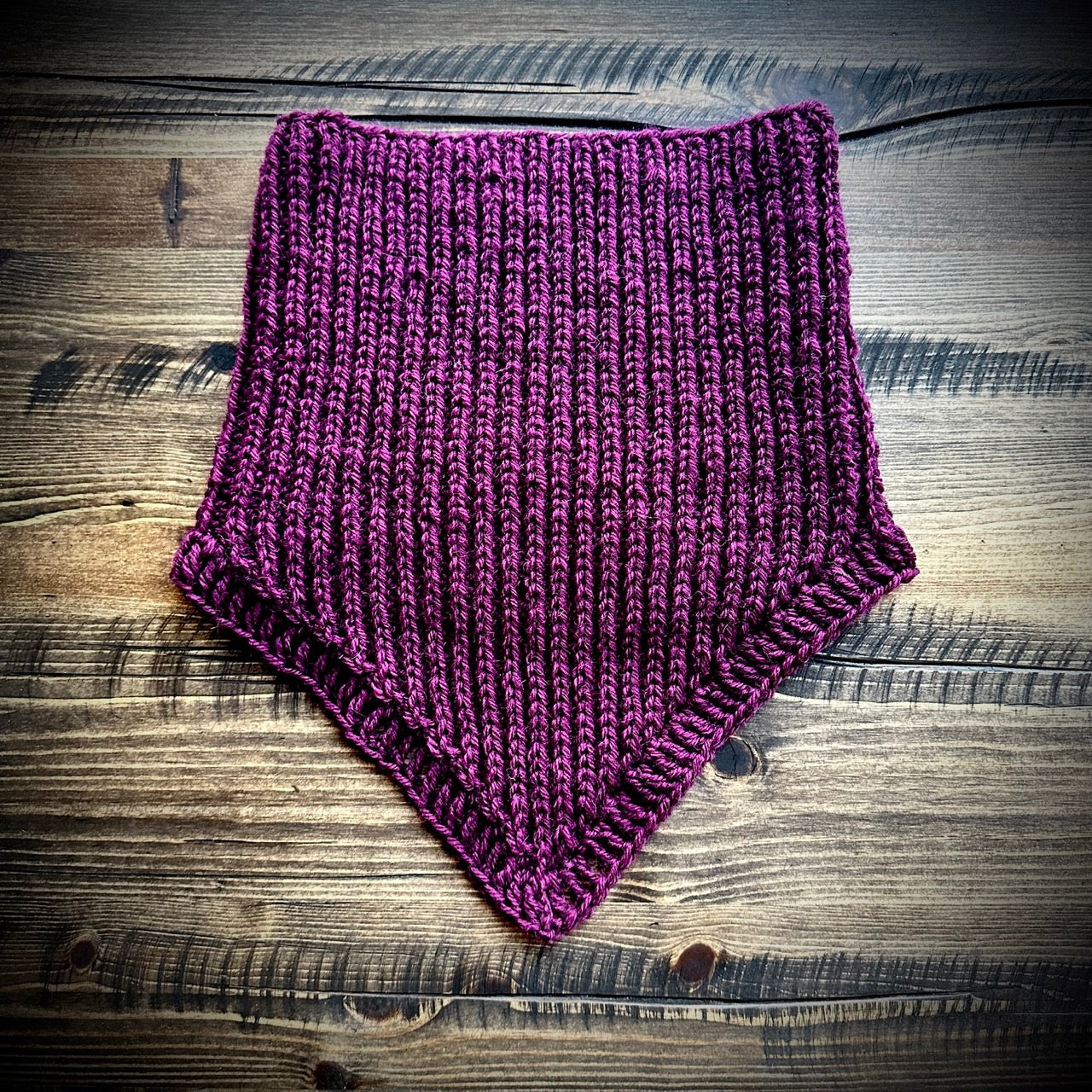 Handmade knitted deep burgundy cowl
