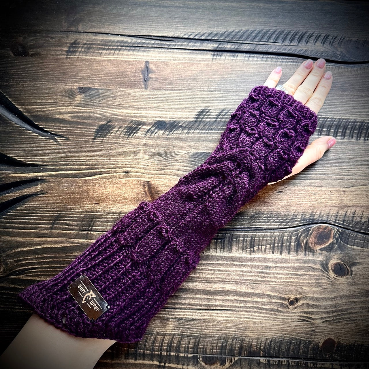 Handmade knitted royal purple arm warmers