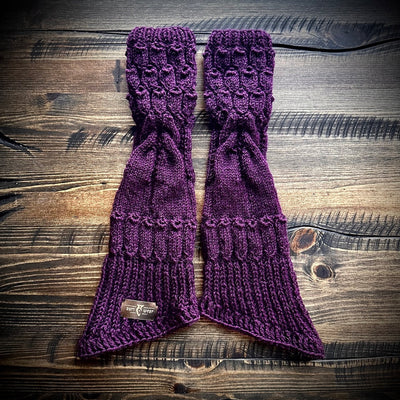 Handmade knitted royal purple arm warmers