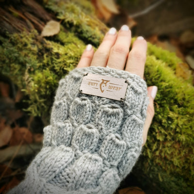 Handmade knitted misty grey arm warmers