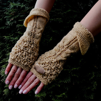 Handmade knitted golden arm warmers