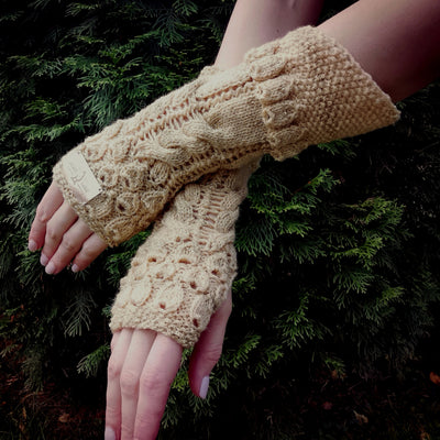 Handmade knitted golden arm warmers