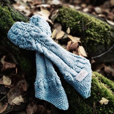 Handmade knitted icy blue arm warmers