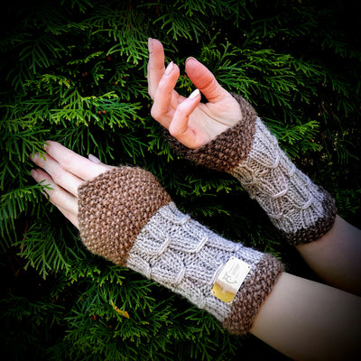 Handmade knitted two tone lively brown wrist warmers