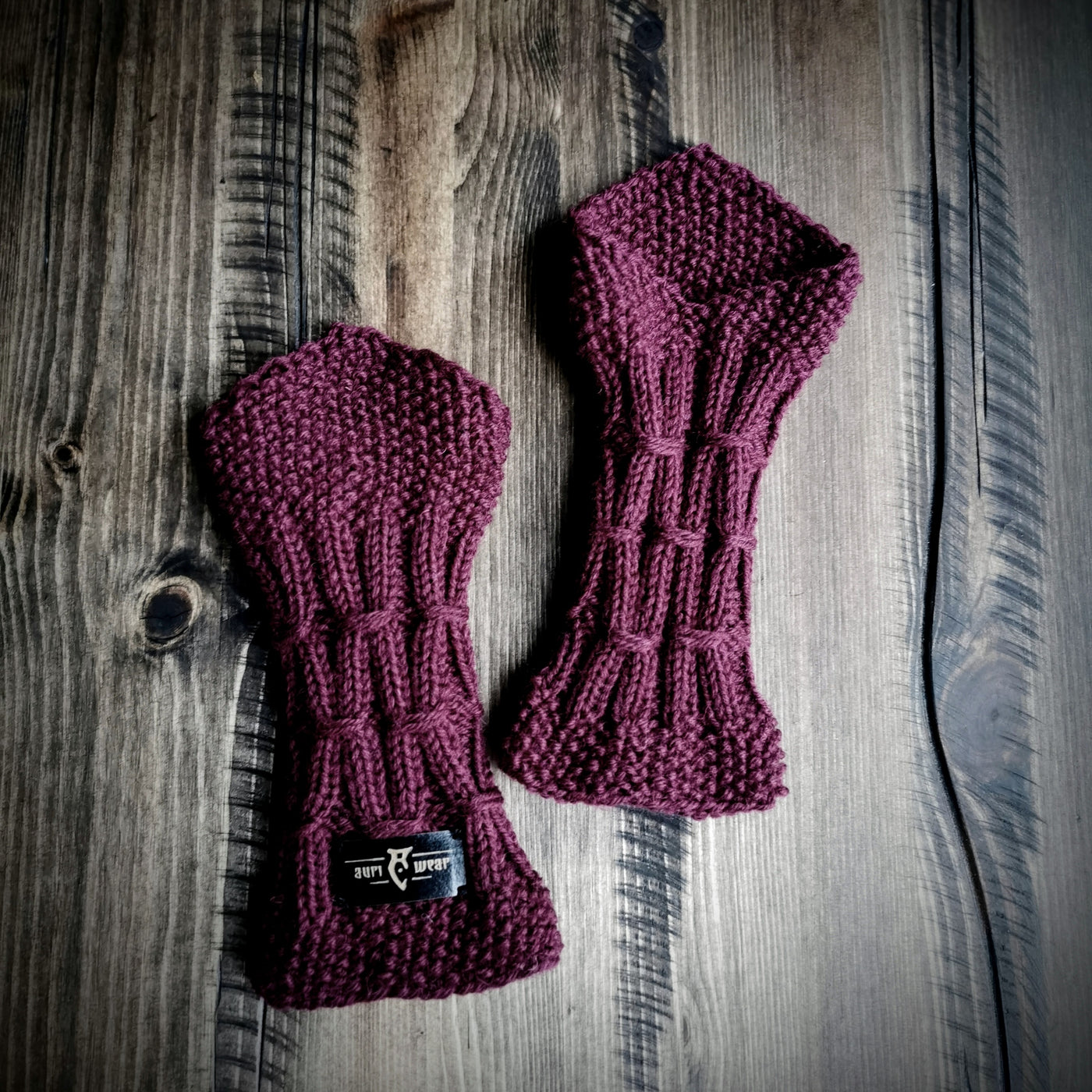 Handmade knitted deep purple wrist warmers