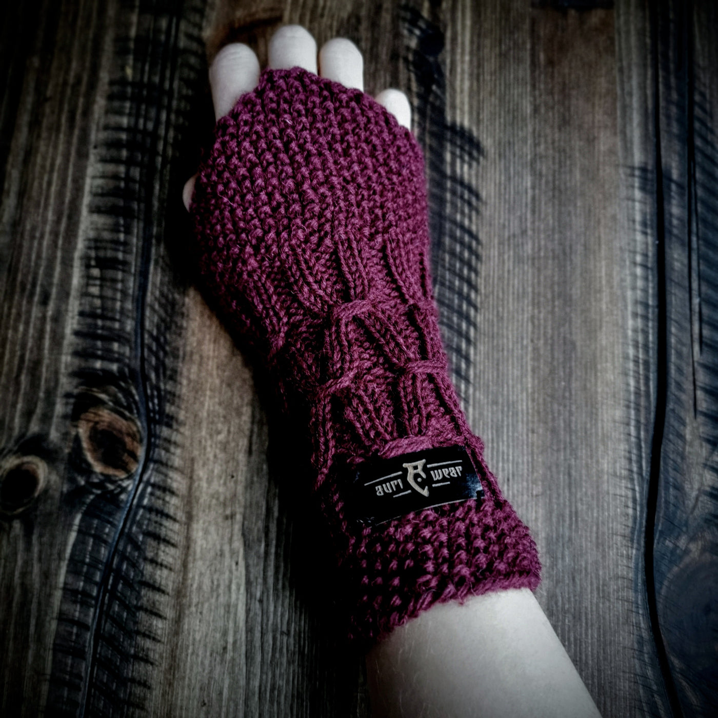Handmade knitted plum purple wrist warmers