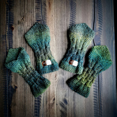 Handmade knitted lively green wrist warmers