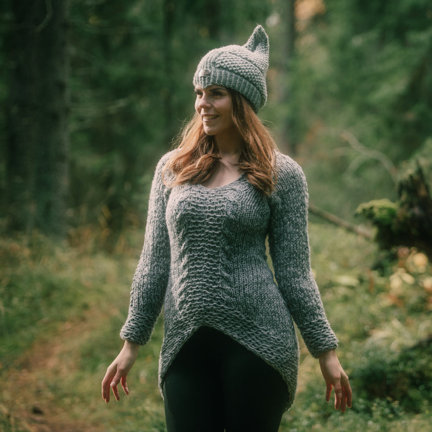 Handmade knitted dreamy grey cocoon sweater