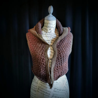 Handmade knitted vivid brown hooded vest