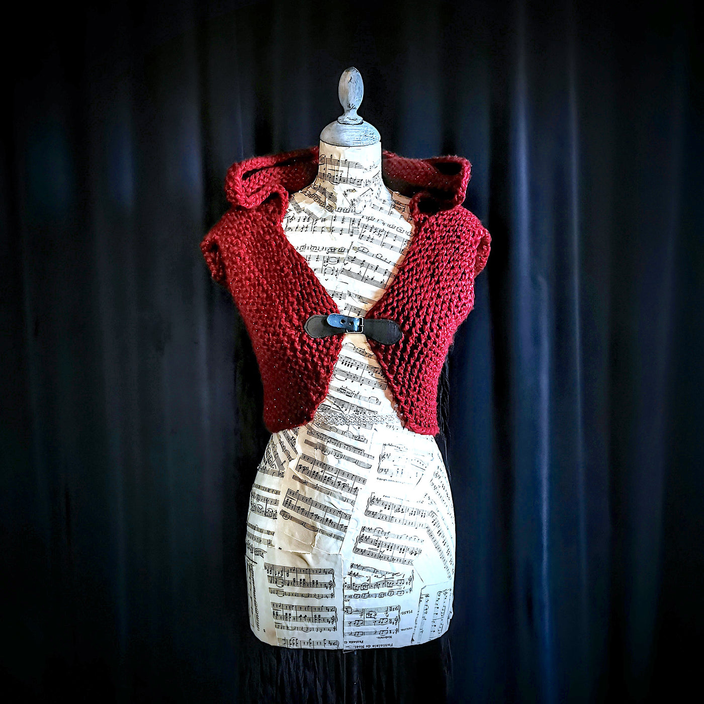 Handmade knitted sparkling ruby mesh cape vest