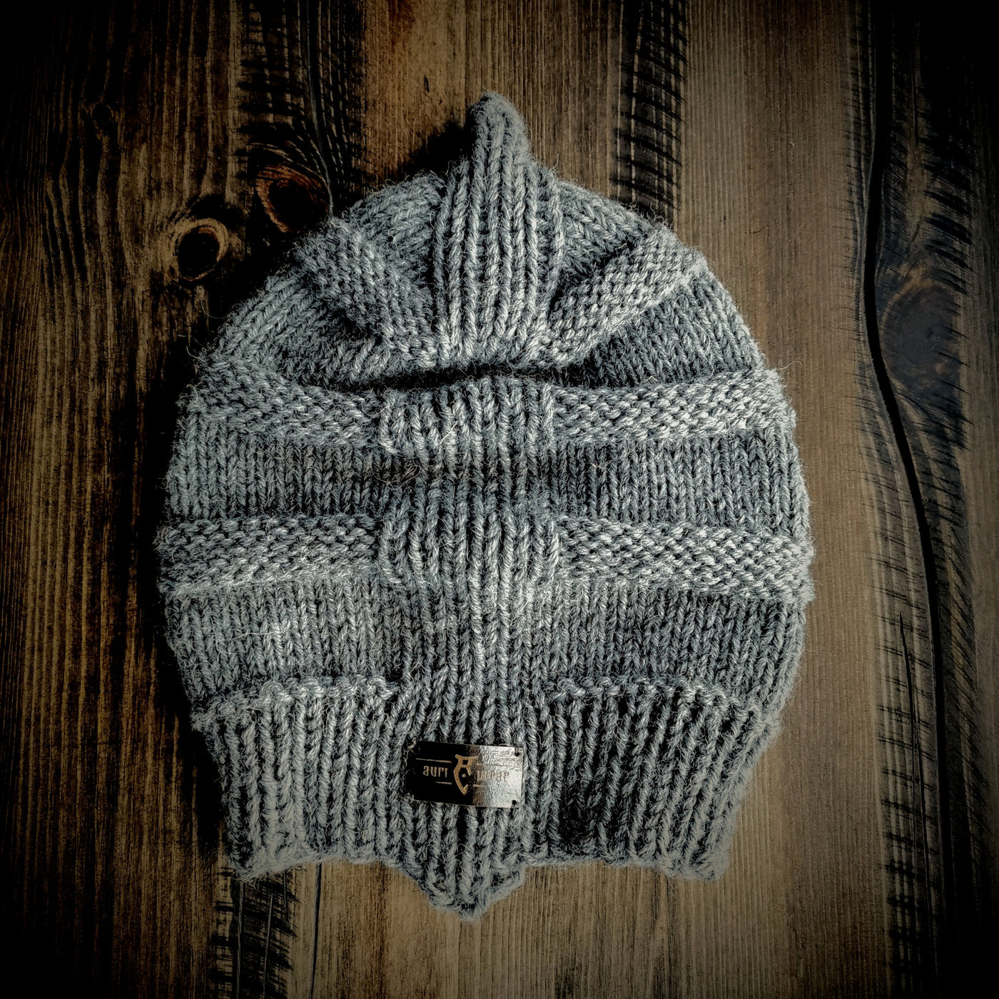 Handmade knitted stone grey beanie
