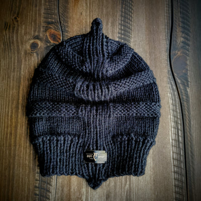 Handmade knitted midnight balck beanie