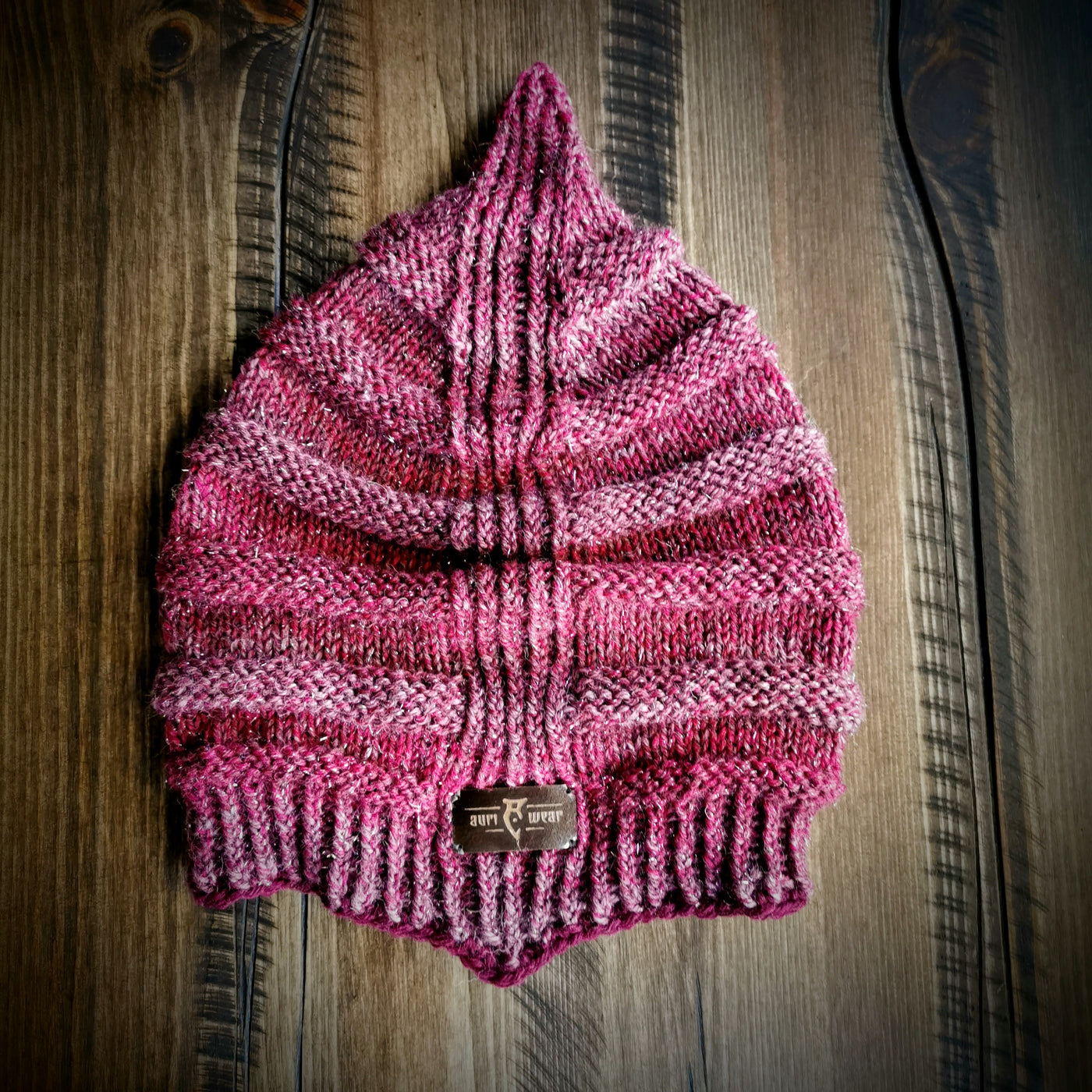 Handmade knitted sparkling ruby beanie
