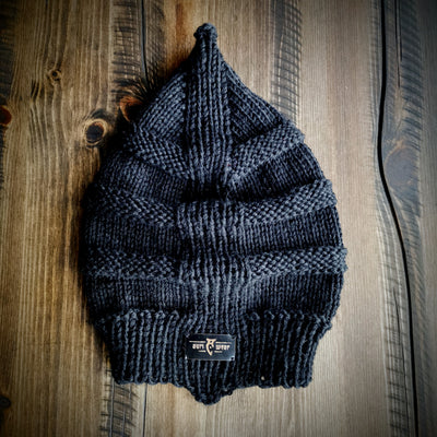 Handmade knitted shadow black beanie