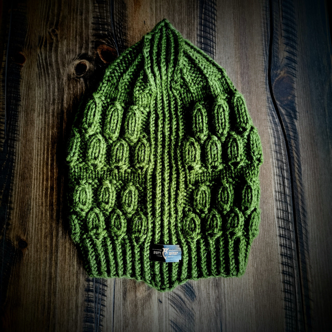 Handmade knitteed forest green beanie
